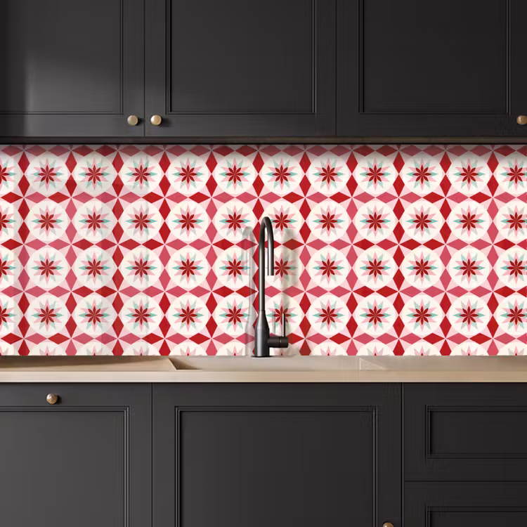 Tegelpatroon - Sterren - Retro - Roze - Mintgroen keuken achterwand 2 middel 871 -sfeer1