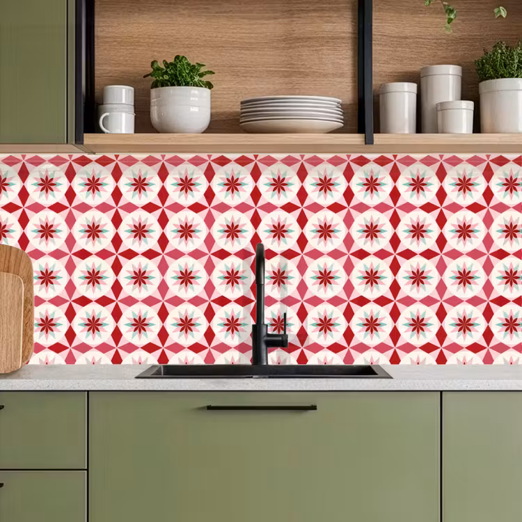 Tegelpatroon - Sterren - Retro - Roze - Mintgroen keuken achterwand 2 middel 871 -sfeer3