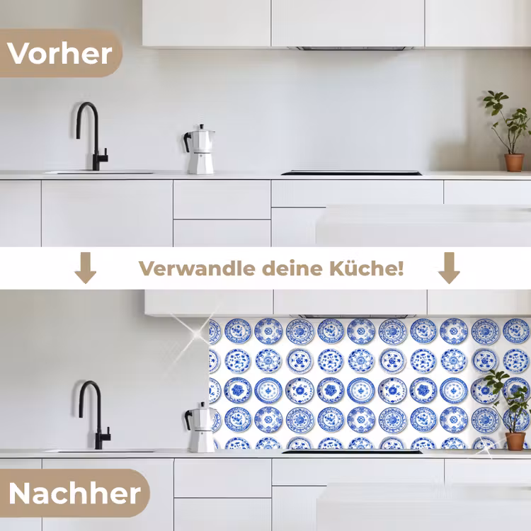 Borden - Bloemen - Patroon - Blauw keuken achterwand 2 middel 871 -voor-na_DE