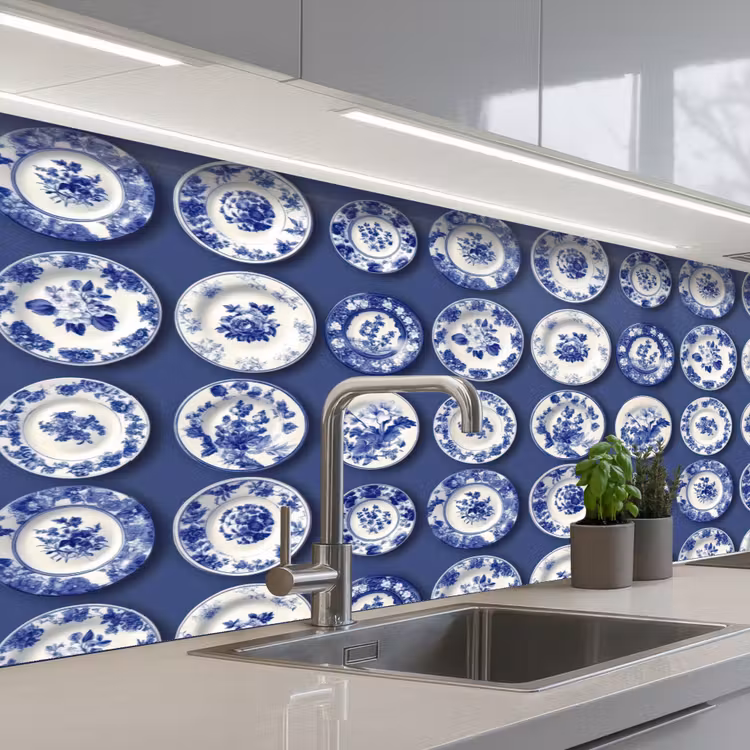 Borden - Floraal - Blauw keuken achterwand 2 middel 871 -3d_schuin