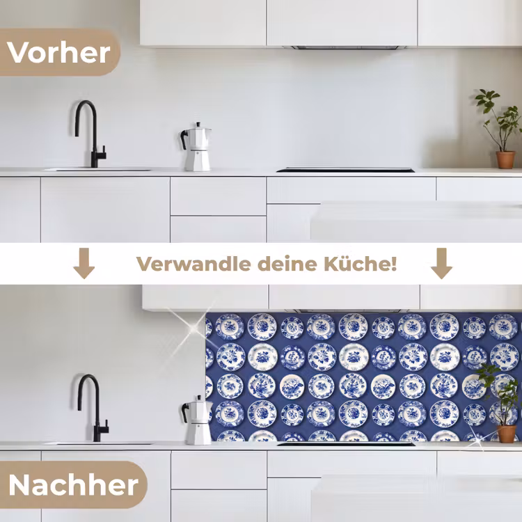 Borden - Floraal - Blauw keuken achterwand 2 middel 871 -voor-na_DE