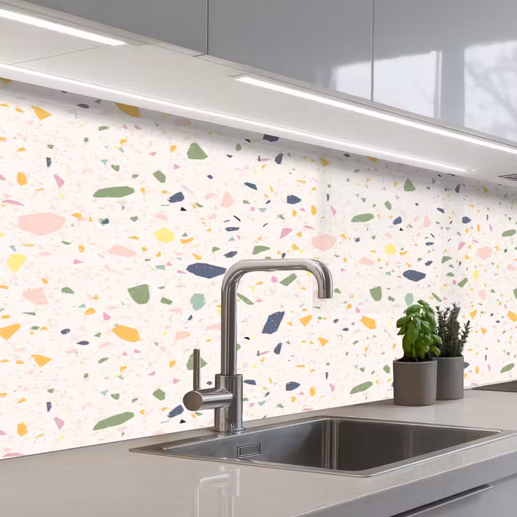 Terrazzo - Patroon - Kleurrijk - Festival keuken achterwand 2 middel 871 -3d_schuin