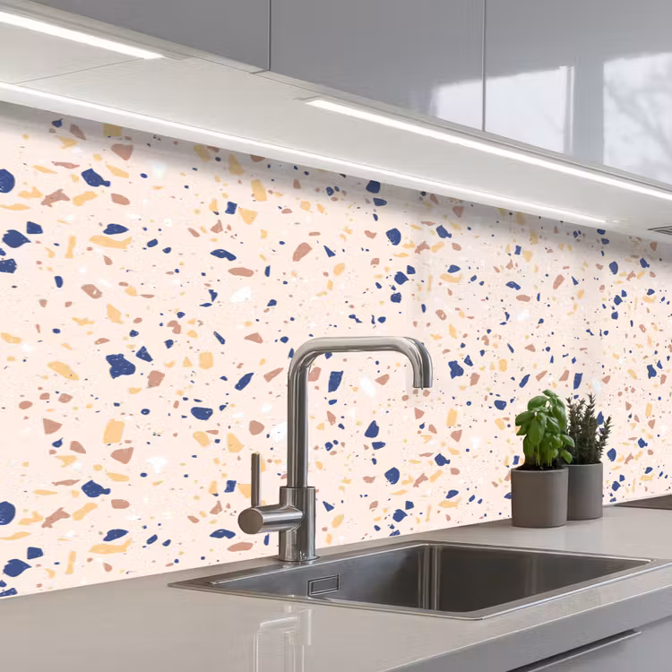 Terrazzo - Patroon - Kleurrijk - Indigo keuken achterwand 2 middel 871 -3d_schuin