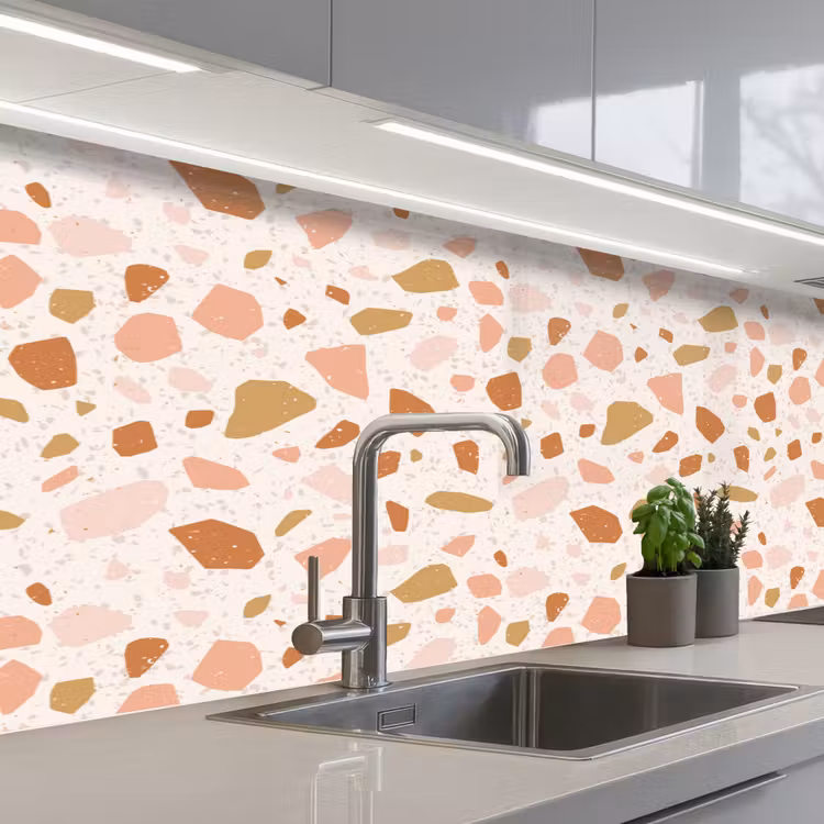 Terrazzo - Patroon - Kleurrijk - Zalm keuken achterwand 2 middel 871 -3d_schuin