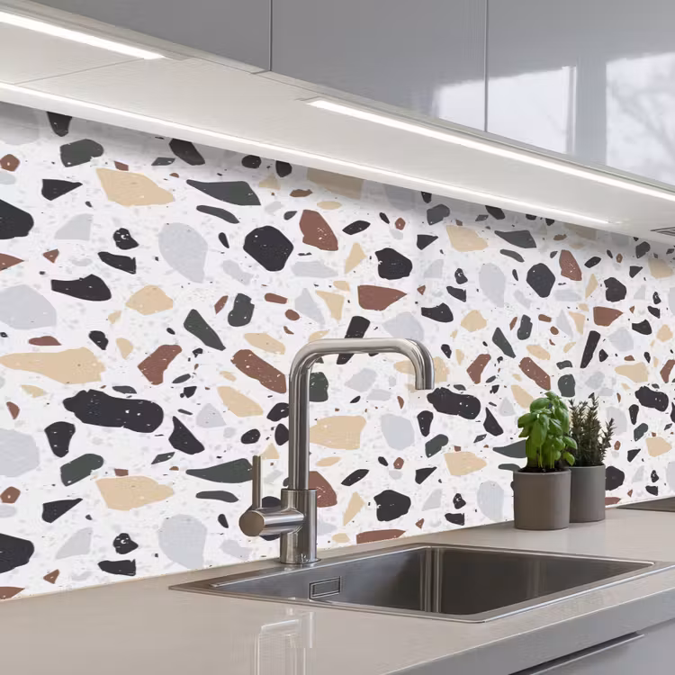 Terrazzo - Patroon - Kleurrijk - Klei keuken achterwand 2 middel 871 -3d_schuin
