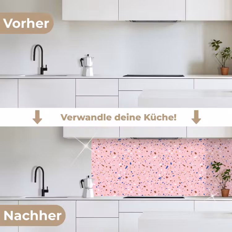 Terrazzo - Patroon - Kleurrijk - Roze keuken achterwand 2 middel 871 -voor-na_DE