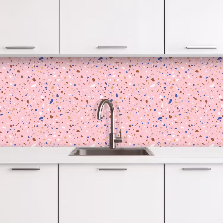 Terrazzo - Patroon - Kleurrijk - Roze keuken achterwand 2 middel 871 -3d