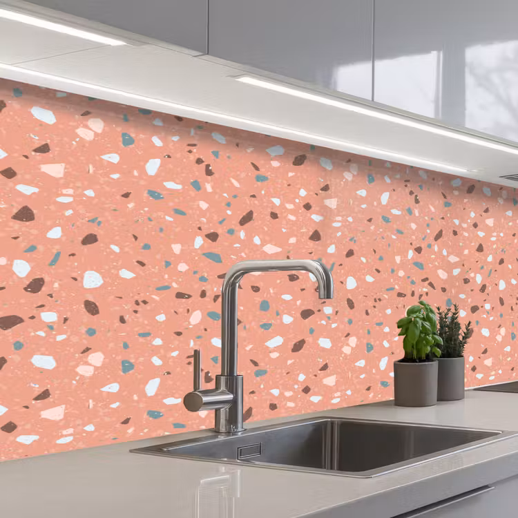 Terrazzo - Patroon - Kleurrijk - Roze - Blauw keuken achterwand 2 middel 871 -3d_schuin