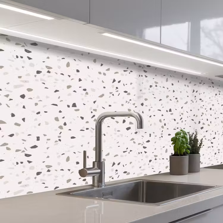 Terrazzo - Patroon - Créme keuken achterwand 2 middel 871 -3d_schuin