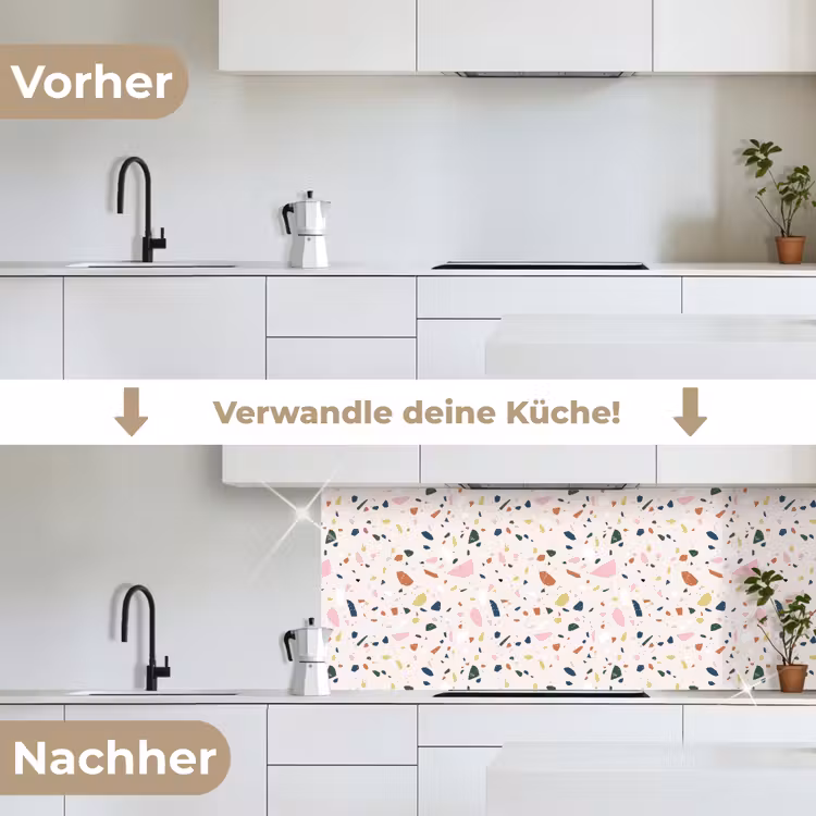 Terrazzo - Patroon - Kleurrijk keuken achterwand 2 middel 871 -voor-na_DE
