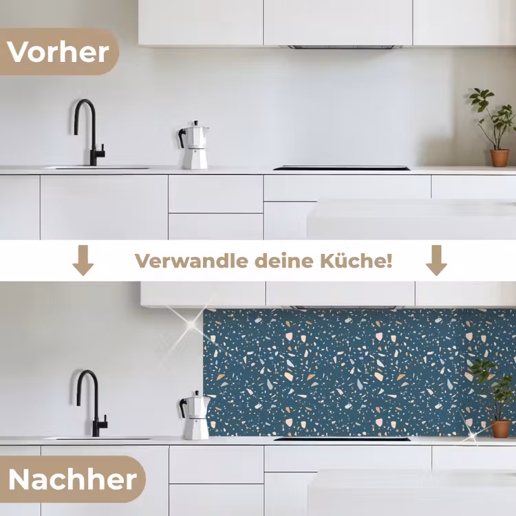 Terrazzo - Patroon - Kleurrijk - Diep blauw keuken achterwand 2 middel 871 -voor-na_DE