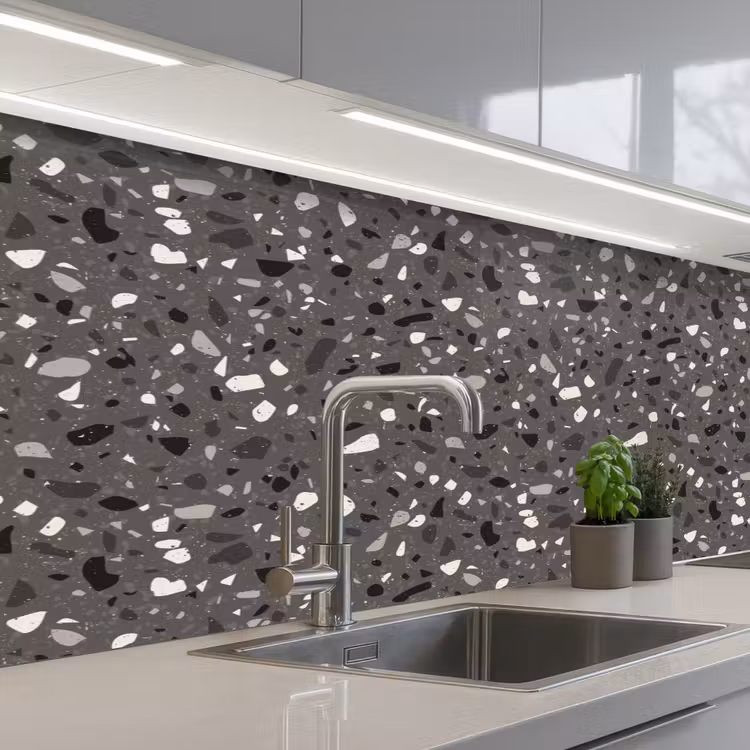 Terrazzo - Patroon - Grijs keuken achterwand 2 middel 871 -3d_schuin