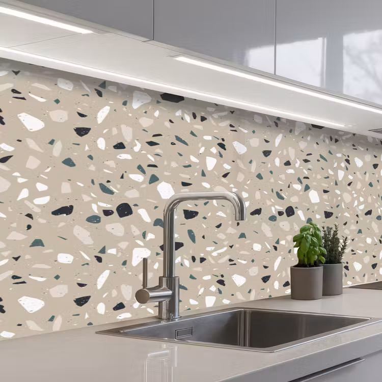 Terrazzo - Patroon - Groen keuken achterwand 2 middel 871 -3d_schuin
