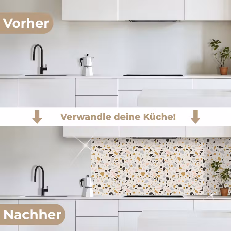 Terrazzo - Patroon - Neutraal - Zacht - Multi keuken achterwand 2 middel 871 -voor-na_DE