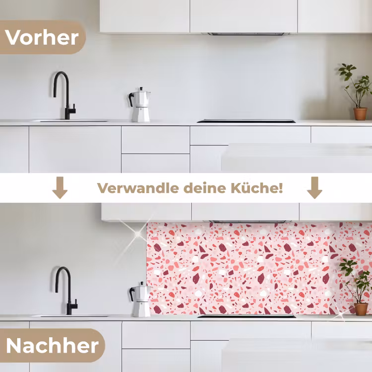 Terrazzo - Patroon - Roze keuken achterwand 2 middel 871 -voor-na_DE