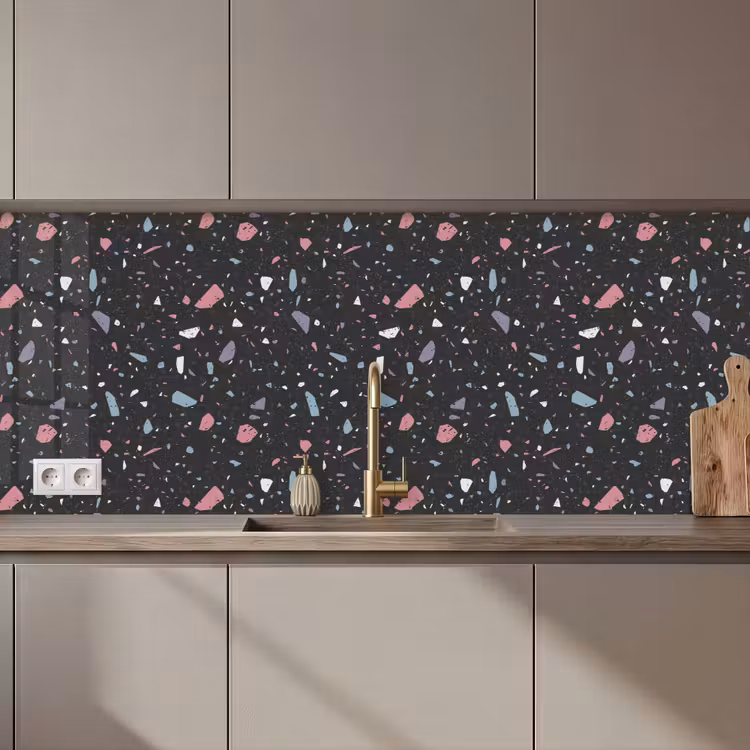 Terrazzo - Patroon - Zwart - Zacht keuken achterwand 2 middel 871 zz_3dshopping