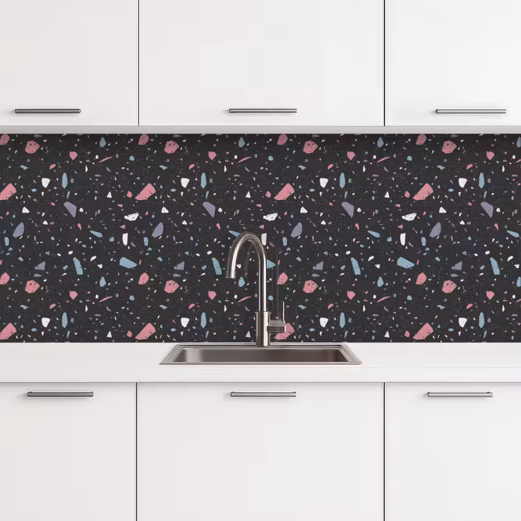 Terrazzo - Patroon - Zwart - Zacht keuken achterwand 2 middel 871 -3d