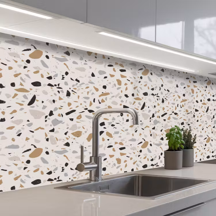 Terrazzo - Patroon - Staal keuken achterwand 2 middel 871 -3d_schuin