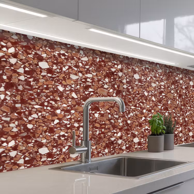 Terrazzo - Patroon - Steentextuur - Roodbruin keuken achterwand 2 middel 871 -3d_schuin