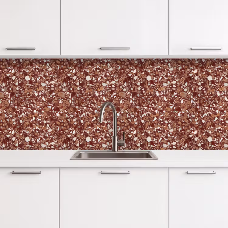 Terrazzo - Patroon - Steentextuur - Roodbruin keuken achterwand 2 middel 871 -3d
