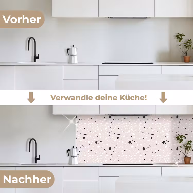 Terrazzo - Patroon - Zacht - Zwart - Wit keuken achterwand 2 middel 871 -voor-na_DE