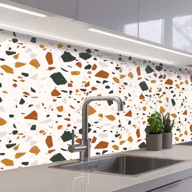 Terrazzo - Patroon - Wit - Terra keuken achterwand 2 middel 871 -3d_schuin
