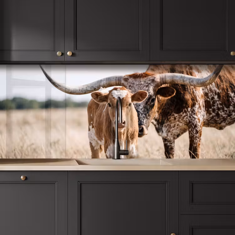 Texas Longhorn - Kalf - Weide - Dieren keuken achterwand 2 middel -sfeer1