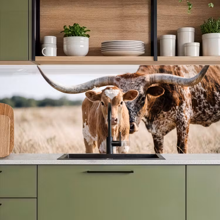 Texas Longhorn - Kalf - Weide - Dieren keuken achterwand 2 middel -sfeer3