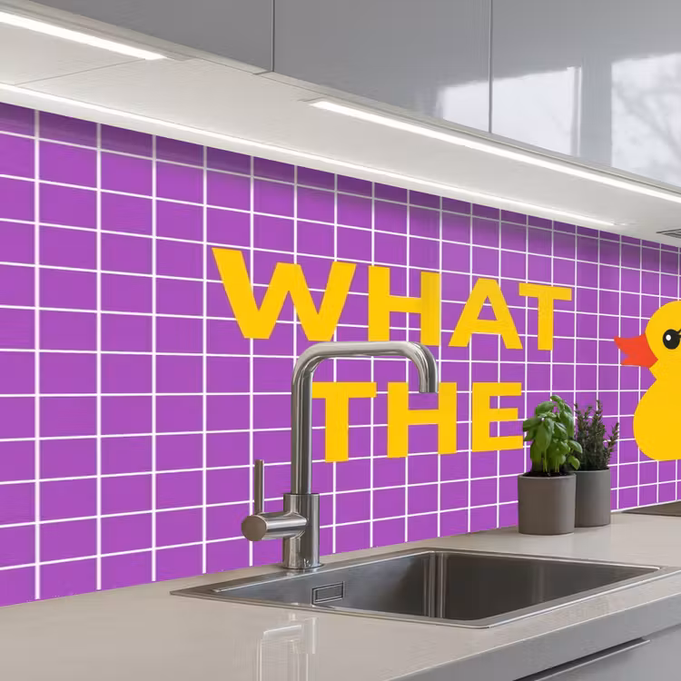 Tekst - Eend - Paars keuken achterwand 2 middel -3d_schuin