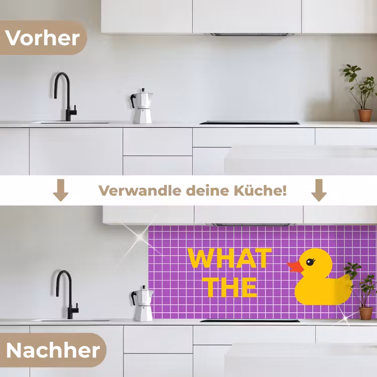 Tekst - Eend - Paars keuken achterwand 2 middel -voor-na_DE