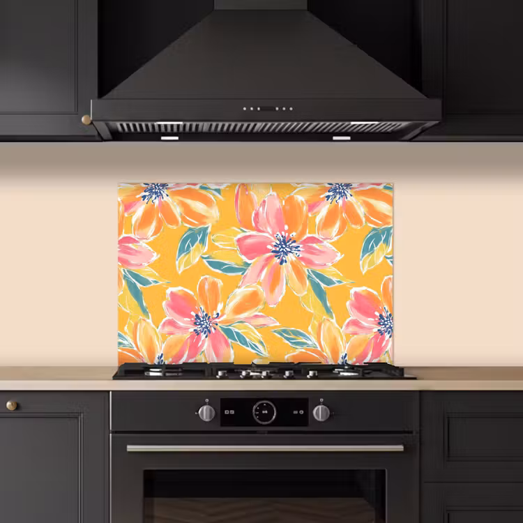 Textuur - Bloemen - Kleurrijk keuken achterwand spatscherm klein 900 -sfeer1