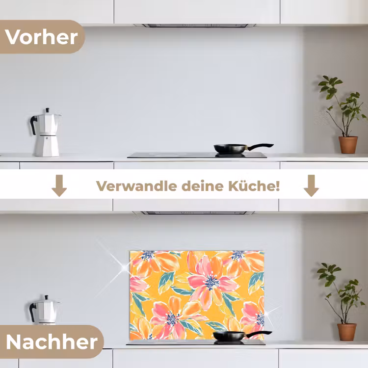 Textuur - Bloemen - Kleurrijk keuken achterwand spatscherm klein 900 -voor_na_DE