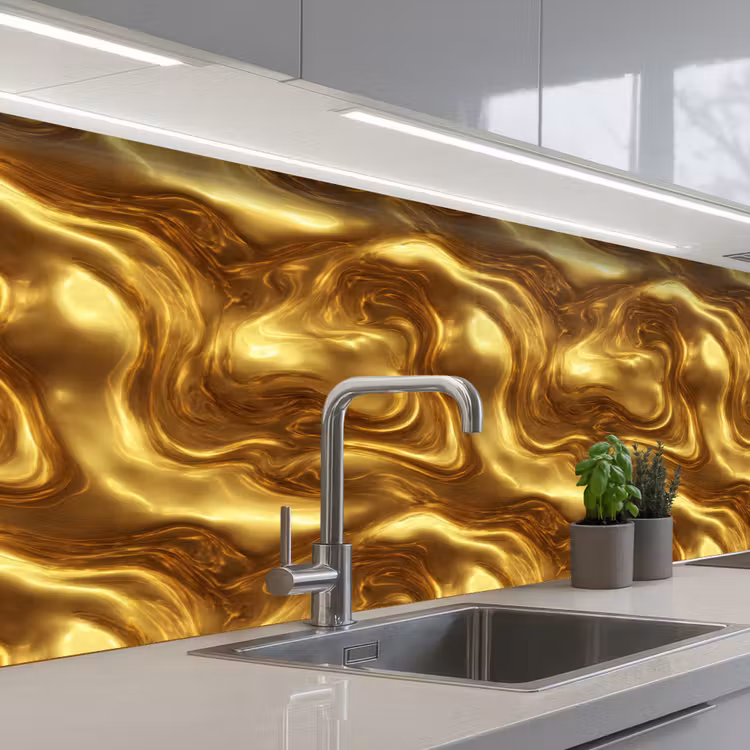 Textuur - Vloeibaar - Organisch - Goud keuken achterwand 2 middel 871 -3d_schuin