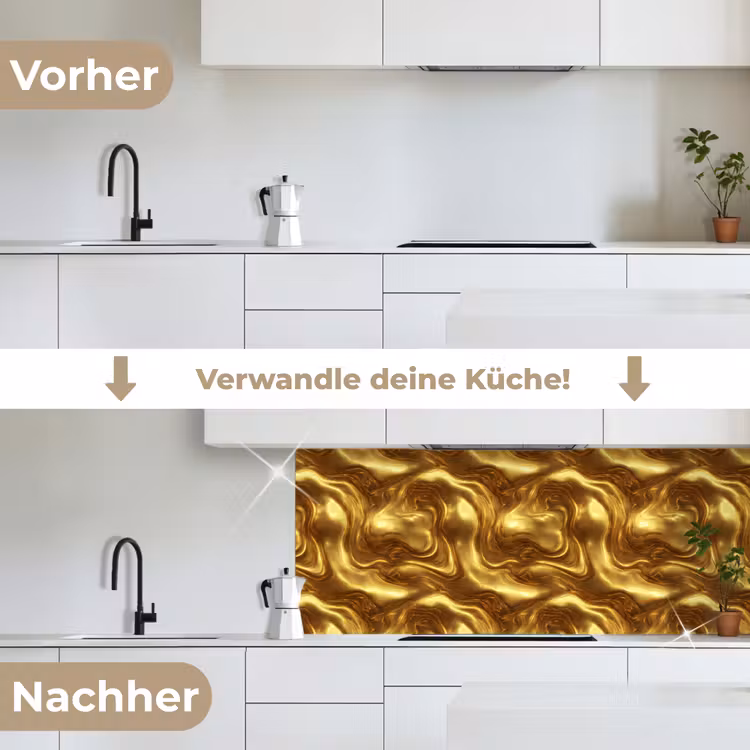 Textuur - Vloeibaar - Organisch - Goud keuken achterwand 2 middel 871 -voor-na_DE