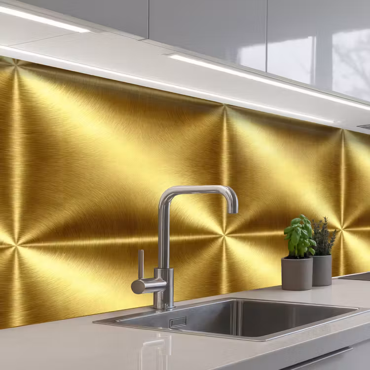 Textuur - Geborsteld Goud - Industrieel - Metallic keuken achterwand 2 middel 871 -3d_schuin