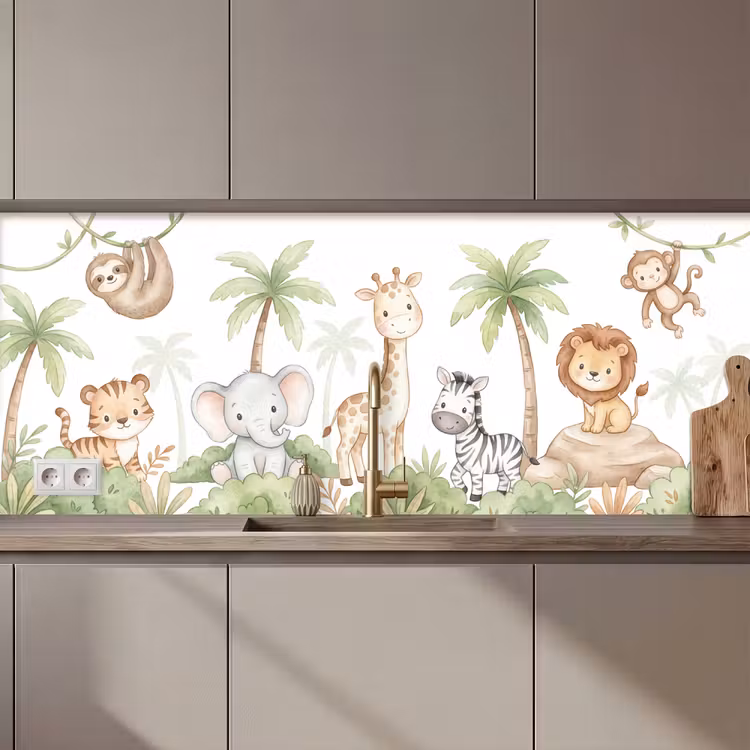 Küchenrückwand - Tiere - Dschungel - Pastell