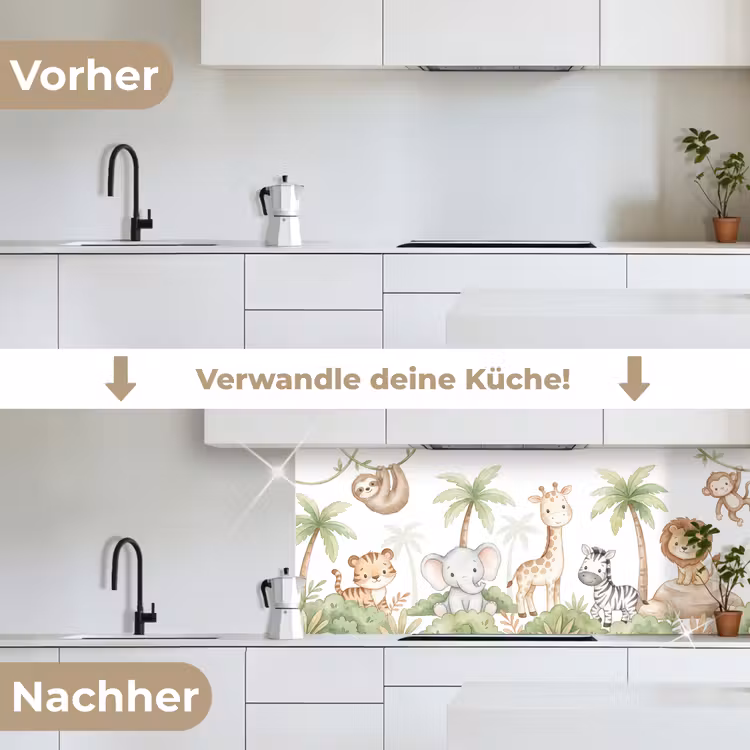 Dieren - Jungle - Pastel keuken achterwand 2 middel -voor-na_DE