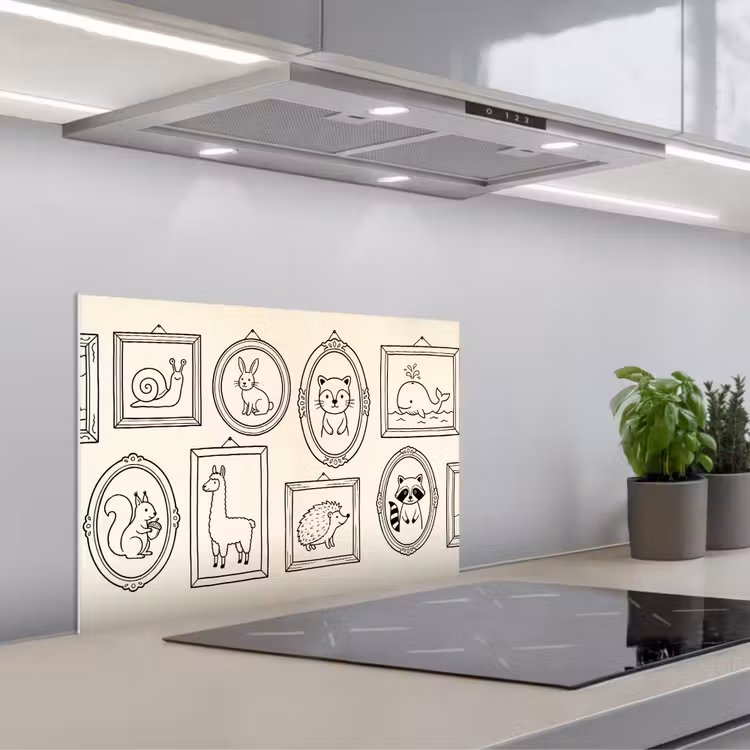 Dieren - Illustratie - Lijsten - Galerij - Speels keuken achterwand spatscherm klein -3d_schuin