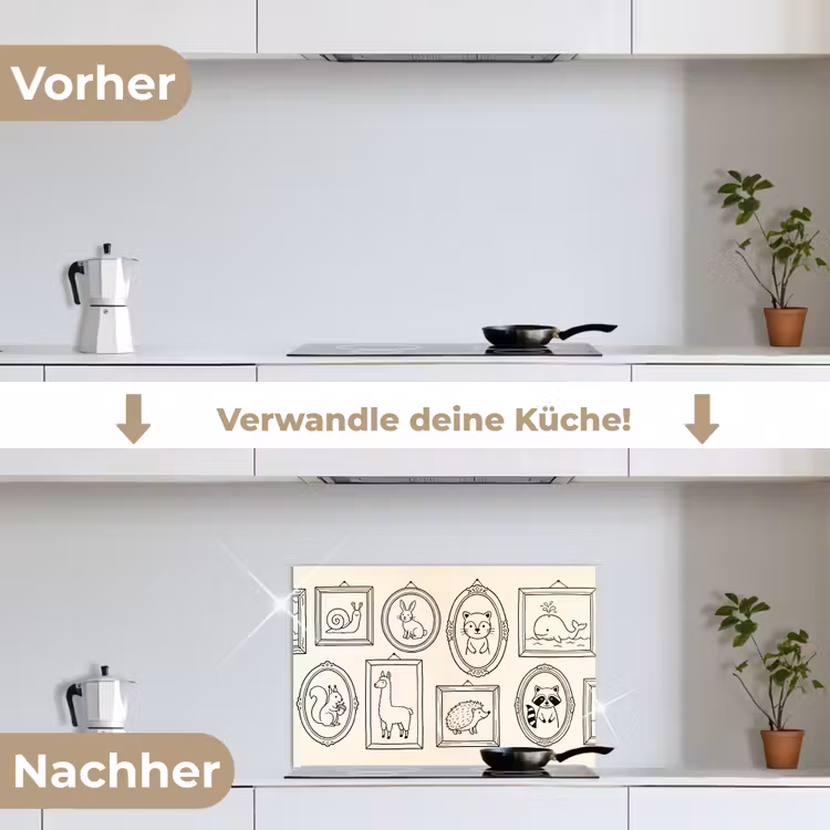 Dieren - Illustratie - Lijsten - Galerij - Speels keuken achterwand spatscherm klein -voor_na_DE
