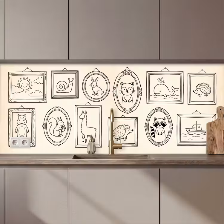 Dieren - Illustratie - Lijsten - Galerij - Speels keuken achterwand 2 middel zz_3dshopping