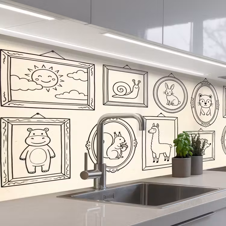 Dieren - Illustratie - Lijsten - Galerij - Speels keuken achterwand 2 middel -3d_schuin