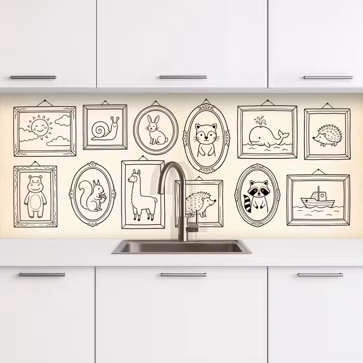 Dieren - Illustratie - Lijsten - Galerij - Speels keuken achterwand 2 middel -3d