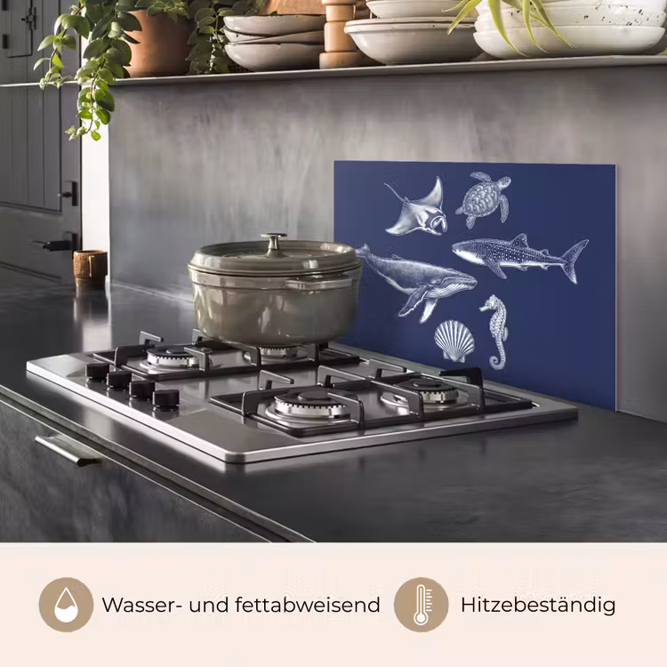 Dieren - Zeeleven - Oceaan - Graveren - Blauw keuken achterwand spatscherm klein -usp_DE