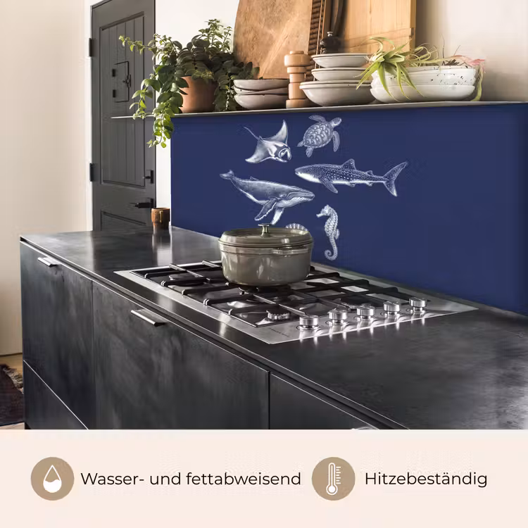 Dieren - Zeeleven - Oceaan - Graveren - Blauw keuken achterwand 2 middel -usp_DE