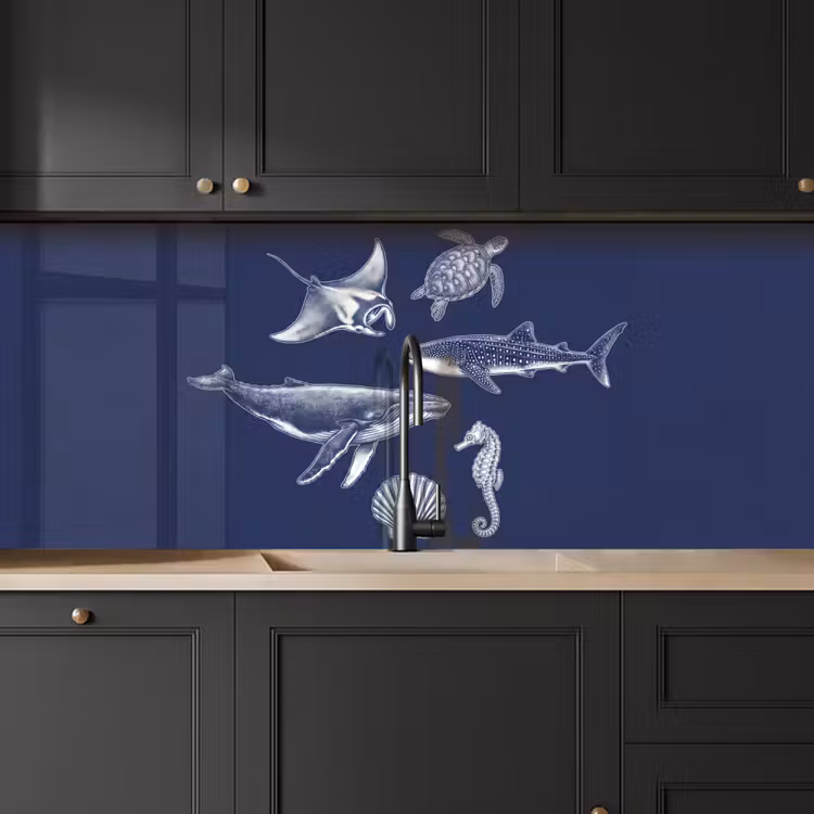 Dieren - Zeeleven - Oceaan - Graveren - Blauw keuken achterwand 2 middel -sfeer1