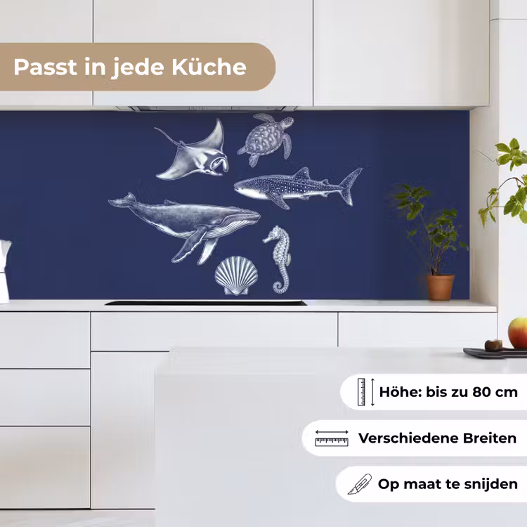 Dieren - Zeeleven - Oceaan - Graveren - Blauw keuken achterwand 2 middel -sfeer4_DE
