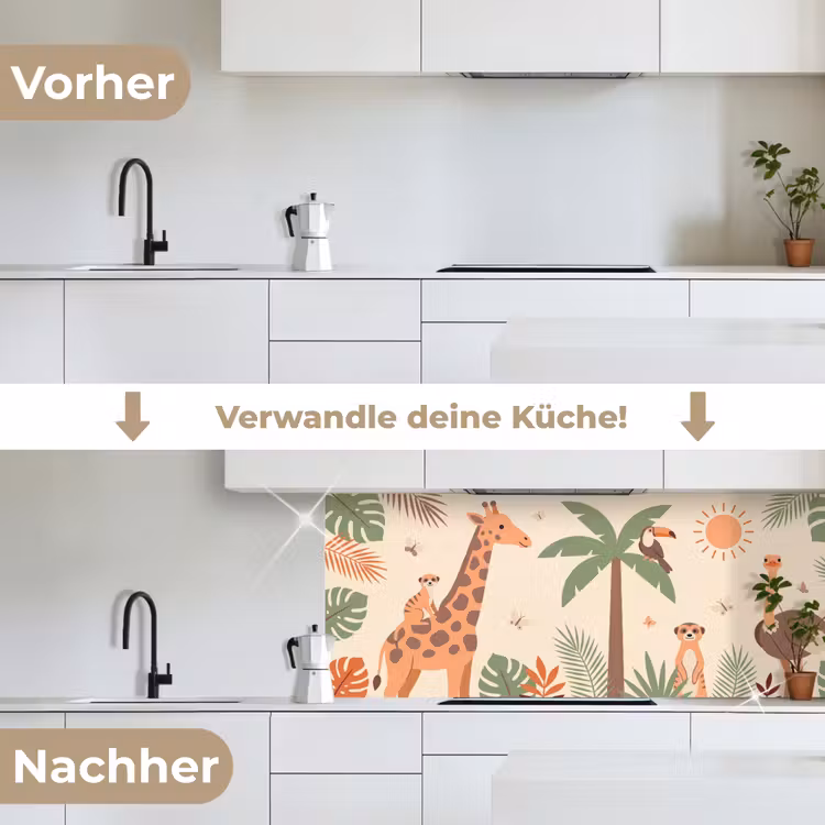 Dieren - Tropisch - Safari - Kleurrijk keuken achterwand 2 middel -voor-na_DE