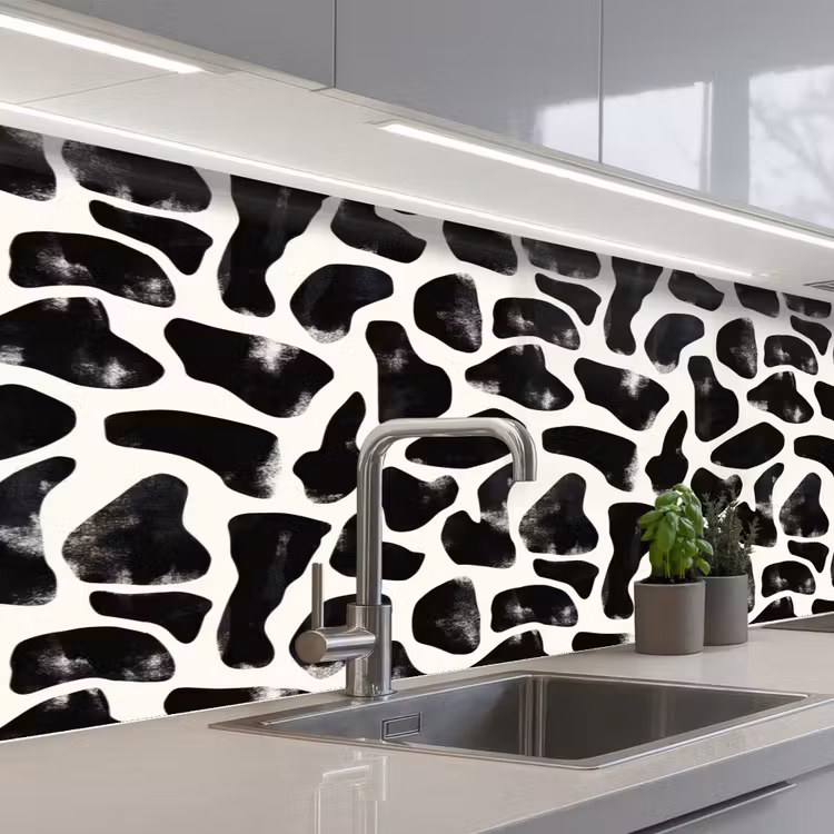 Dierenpatroon - Vlekken - Zwart - Wit keuken achterwand 2 middel 871 -3d_schuin
