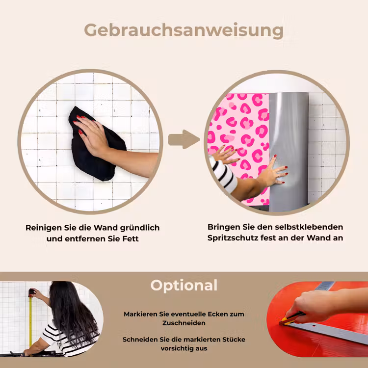 Dierenprint - Patroon - Abstract - Modern - Roze keuken achterwand spatscherm klein -gebruiksaanwijzing_DE
