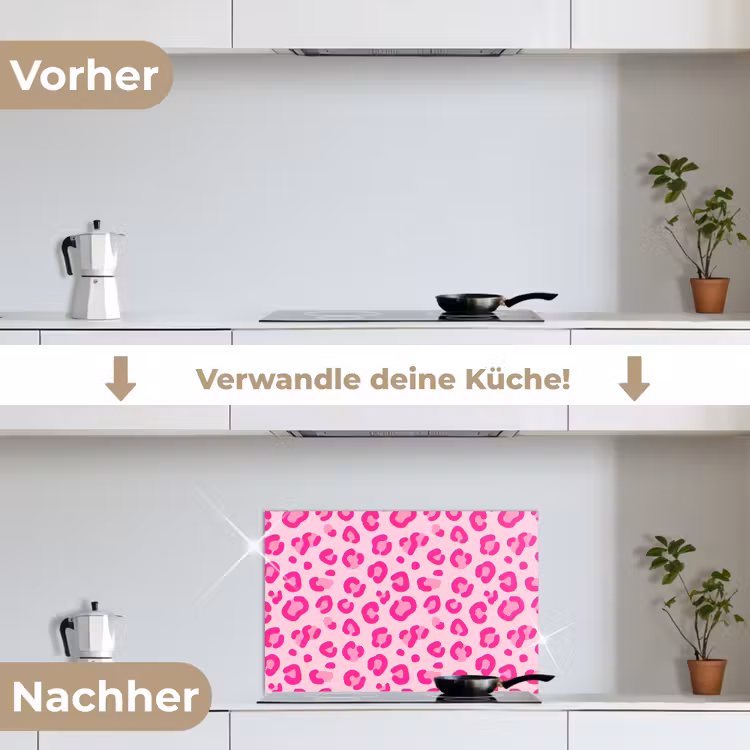 Dierenprint - Patroon - Abstract - Modern - Roze keuken achterwand spatscherm klein -voor_na_DE